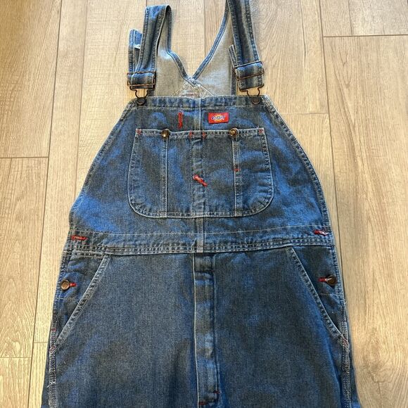 VTG Dickies Overalls Mens 34x32 Blue Denim Distressed Carpenter Work carhartt - Picture 2 of 8